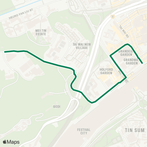 Green Minibus Services Fu Shan - Tai Wai Station (Tsuen Nam Rd) map