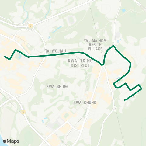 Green Minibus Services Tsuen Wan (Chuen Lung St) - Shek Lei (Lei Pui St) map