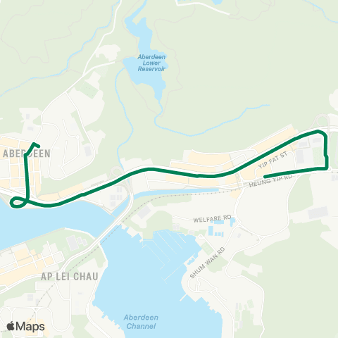 Green Minibus Services Aberdeen (Shek Pai Wan) - Wong Chuk Hang Sta (Overnight Service) map