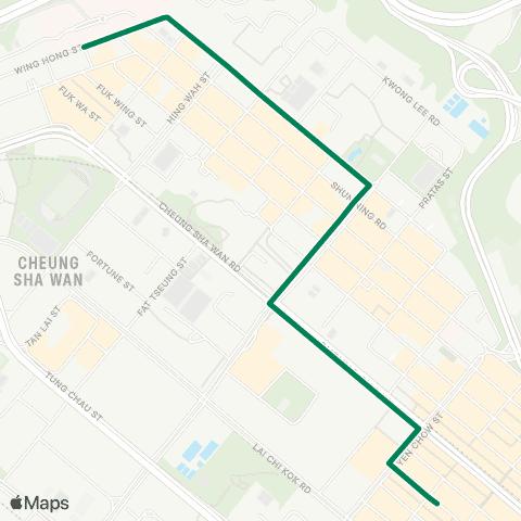 Green Minibus Services Caritas Medical Ctr - Sham Shui Po (Yu Chau St) map