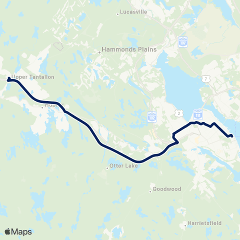 Halifax Transit Tantallon - Sheldrake Lake Reg Exp map