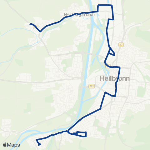  Heilbronner · Hohenloher · Haller Nahverkehr GmbH Horkheim - / Sontheim - Südbahnhof / Rosenberg - Allee Post - Harmonie - Industrieplatz - Neckargartach - Frankenbach map