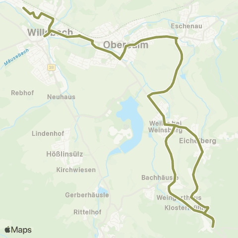  Heilbronner · Hohenloher · Haller Nahverkehr GmbH Rundverkehr Obersulm - Reisach - Lichtenstern - Obersulm map
