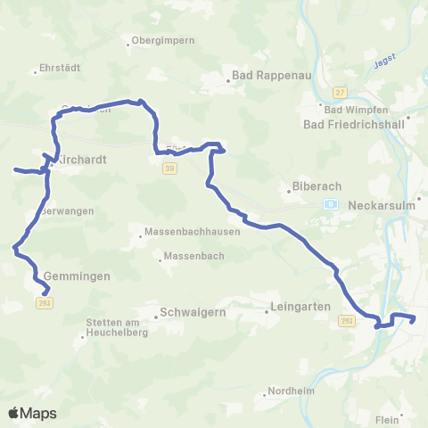 Heilbronner · Hohenloher · Haller Nahverkehr GmbH Heilbronn - Kirchhausen - Gemmingen map