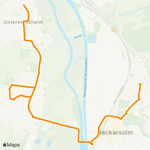  Heilbronner · Hohenloher · Haller Nahverkehr GmbH (Bad Wimpfen) - Untereisesheim - Obereisesheim - Bf West - ZOB / Ballei - AQUAtoll (Bad Wimpfen) - Untereisesheim - Obereisesheim - Neckarsulm map