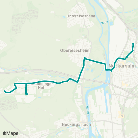  Heilbronner · Hohenloher · Haller Nahverkehr GmbH Böllinger Höfe - Obereisesheim - Neckarsulm map