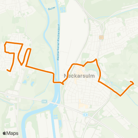  Heilbronner · Hohenloher · Haller Nahverkehr GmbH Obereisesheim - Bf West - ZOB / Ballei - Stadtwerke - AQUAtoll map