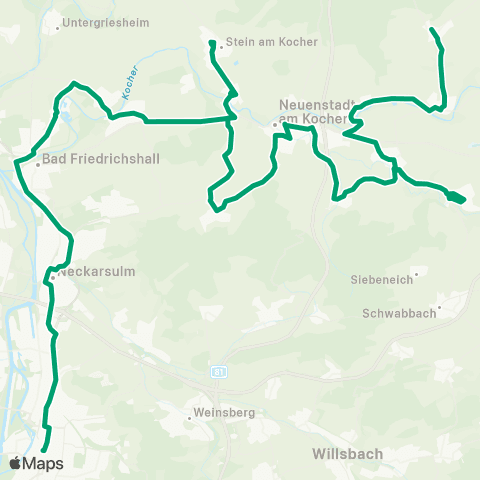  Heilbronner · Hohenloher · Haller Nahverkehr GmbH Nightlife Shuttle: Heilbronn - Kochertal map