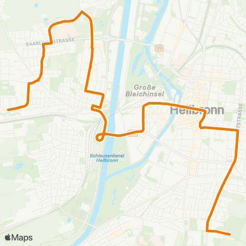  Heilbronner · Hohenloher · Haller Nahverkehr GmbH Schanz Süd - / Frankenbach Maihalde - Klinikum Heilbronn - HBF - Allee Post - Hohenstaufenstraße - Herbert-Hoover-Siedlung map