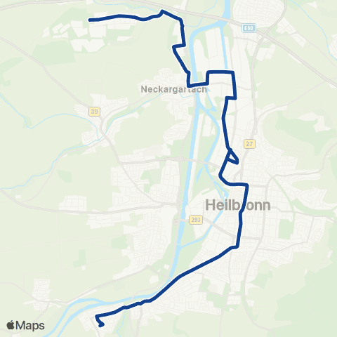  Heilbronner · Hohenloher · Haller Nahverkehr GmbH Horkheim - Sontheim - Südbahnhof - Allee Post - Harmonie - Industrieplatz - Neckargartach - Böllinger Höfe map