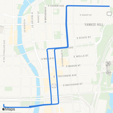 Streetcar M-Line: Burns Commons to Intermodal Sta map