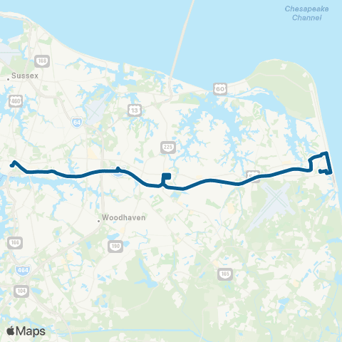 HRT 757x - Virginia Beach to Norfolk map