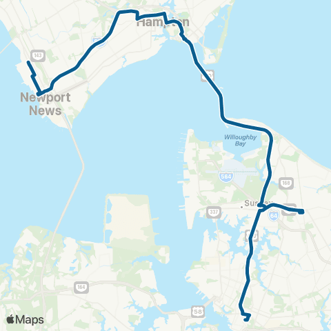 HRT 757x - Norfolk to Nntc map