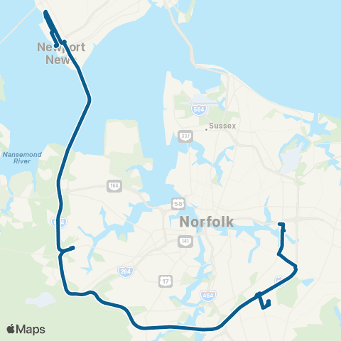 HRT 757x - Nntc to Indian River Park & Ride map