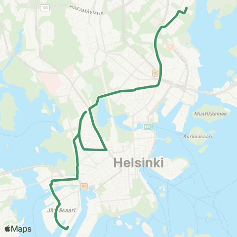 HSL Jätkäsaari - Ruoholahti (M) - Töölö - Sörnäinen (M) - Arabia map