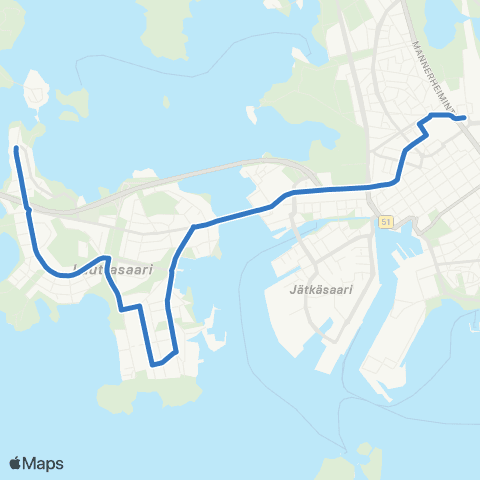 HSL Kamppi-Ruoholahti (M)-Vattuniemi-Lauttasaari (M) map