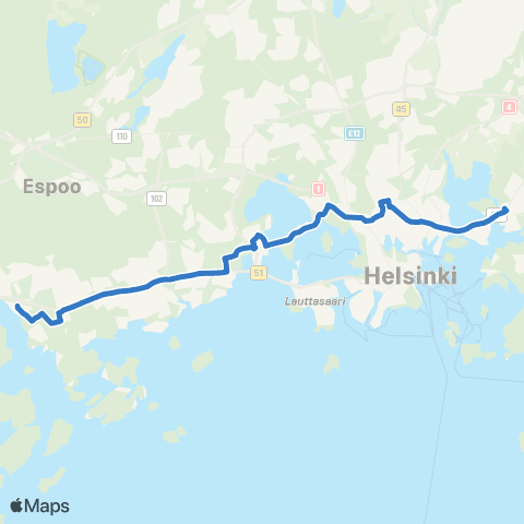 HSL Herttoniemi (M)-Pasila-Tapiola(M)-Espoonl.(M)-Kivenlahti (M) map
