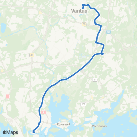 HSL Hakaniemi-Kuusikko-Tikkurila map