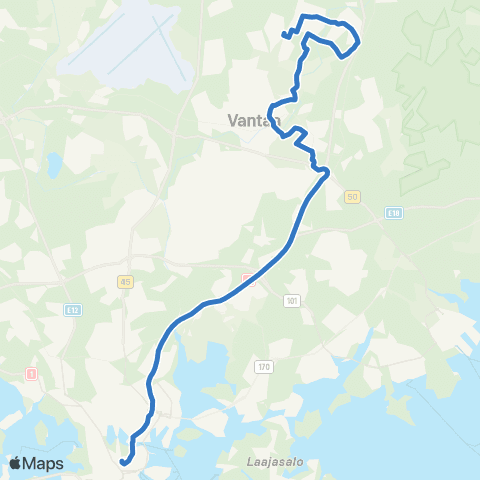 HSL Hakaniemi-Honkanummi-Havukoski-Päiväkumpu-Koivukylä map