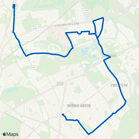 Huyton Travel Back Broadway - Aintree Station map