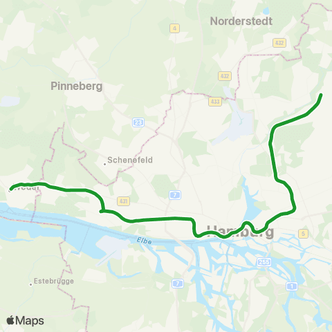 HVV Wedel > Altona > Hamburg Hbf > Ohlsdorf > Poppenbüttel / Hamburg Airport map