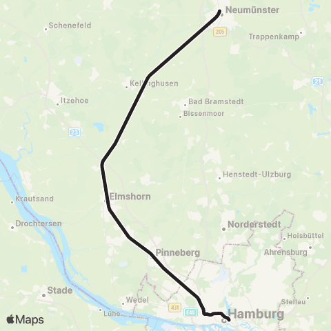 HVV Kiel > Neumünster > Hamburg Hbf map