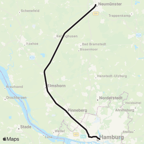 HVV Flensburg > Neumünster > Hamburg Hbf map