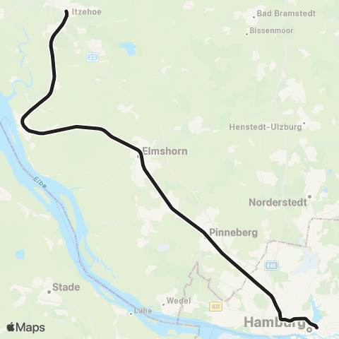 HVV Itzehoe > Elmshorn > Hamburg Hbf map
