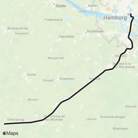 HVV Gesamtverkehr: Hamburg > Bremen map