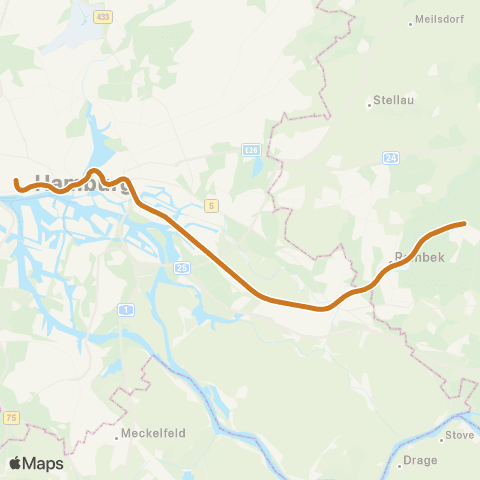 HVV Altona > Dammtor > Hamburg Hbf > Bergedorf > Aumühle map