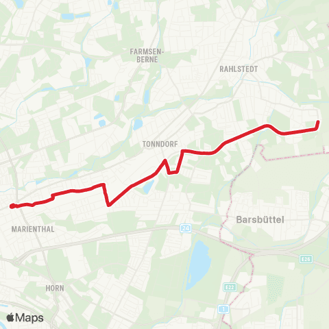 HVV MetroBus Wandsbek Markt > Rahlstedt (Sorenkoppel) map
