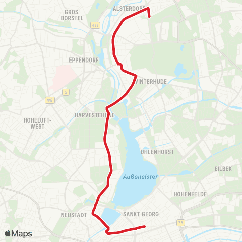 HVV MetroBus Alsterdorf > Winterhude > Harvestehude > Hauptbahnhof / Zob map