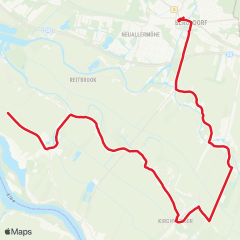 StadtBus/RegionalBus (Hamburg) Bf. Bergedorf > Curslack > Neuengamme > Fünfhausen > Ochsenwerder map