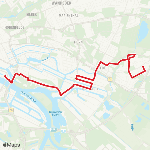 StadtBus/RegionalBus (Hamburg) %Ubelbbrücken > Tiefstack > Billbrook > Billstedt > Steinfurther Allee map