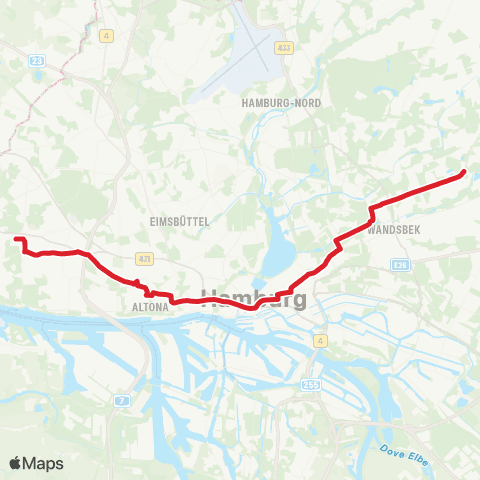 HVV MetroBus Elbe-Einkaufszentrum > Bf. Altona > Rentenvers. Nord map