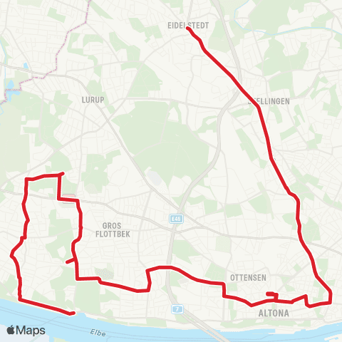 StadtBus/RegionalBus (Hamburg) Teufelsbrück > Bf. Altona > Langenfelde > Eidelstedt map