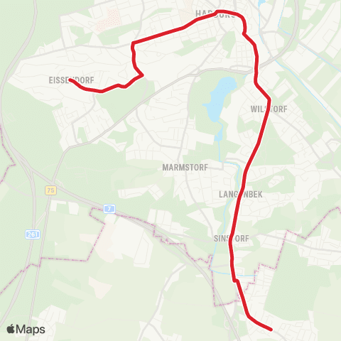 HVV MetroBus Eißendorf > Harburg Rathaus > Sinstorf > Fleestedt map