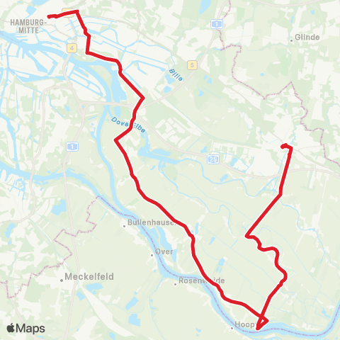 StadtBus/RegionalBus (Hamburg) Hauptbahnhof / Zob > %Ubberliner Tor > Tiefstack > Kirchwerder > Bf. Bergedorf map