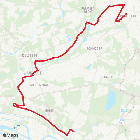 StadtBus/RegionalBus (Hamburg) Bf. Rahlstedt > AM Hohen Hause (Rentenv.) > Wandsbek Markt > Billstedt map