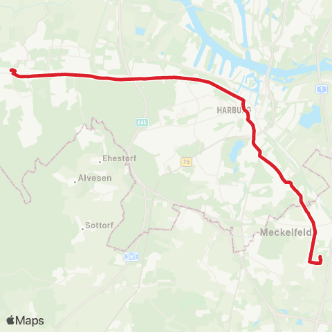 StadtBus/RegionalBus (Hamburg) Neugraben > Harburg Rathaus > Meckelfeld, Schulzentrum map