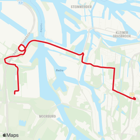 StadtBus/RegionalBus (Hamburg) Altenwerder > Waltershof > Wilhelmsburg map