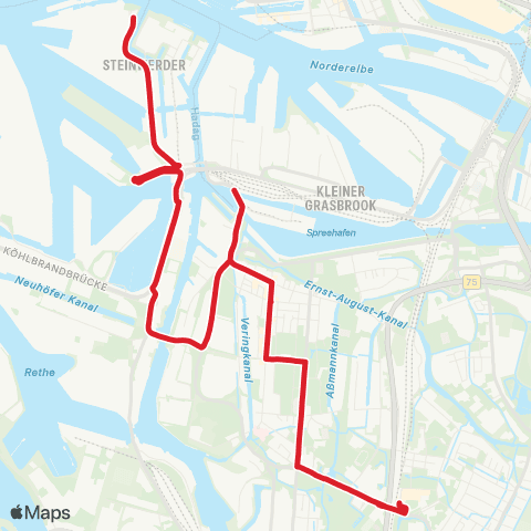 StadtBus/RegionalBus (Umland) Steinwerder (Alter Elbtunnel) > Wilhelmsburg map