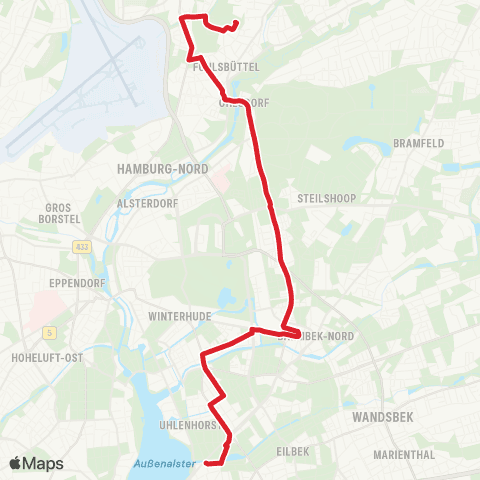 StadtBus/RegionalBus (Hamburg) Uhlenhorst > Barmbek > Hummelsbüttel, Lentersweg map