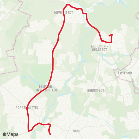 StadtBus/RegionalBus (Hamburg) Ohlstedt > Tannenhof > Poppenbütteler Berg > Poppenbüttel map