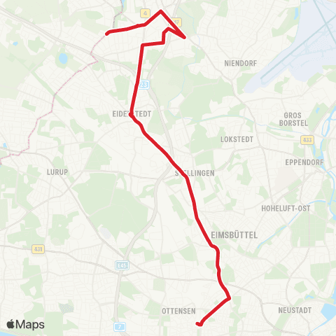 StadtBus/RegionalBus (Hamburg) Schnelsen (Kalvslohtwiete) > Eidelstedt > Langenfelde > Bf. Altona map