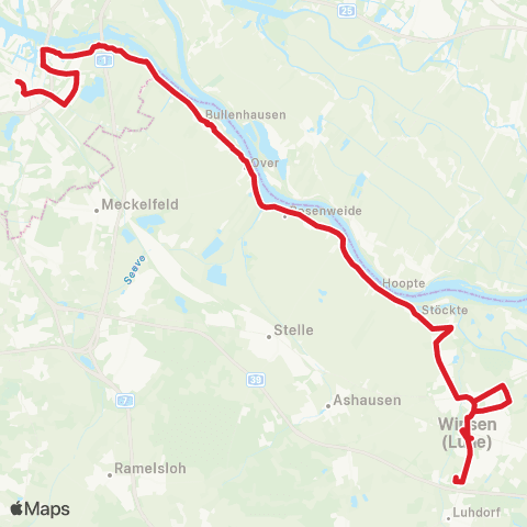 StadtBus/RegionalBus (Hamburg) Winsen - Hoopte - Over - Bullenhausen - Neuland - Bf. Harburg map