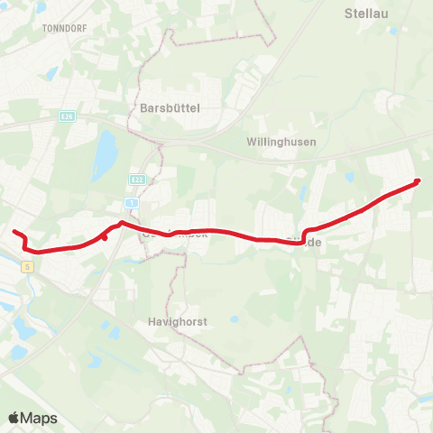 StadtBus/RegionalBus (Hamburg) Billstedt > Steinfurther Allee > Glinde > Neuschönningstedt map