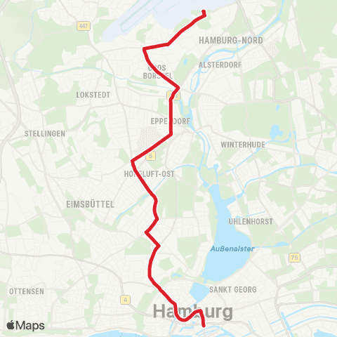 StadtBus/RegionalBus (Umland) Warnckesweg > Uke > Brandstwiete map