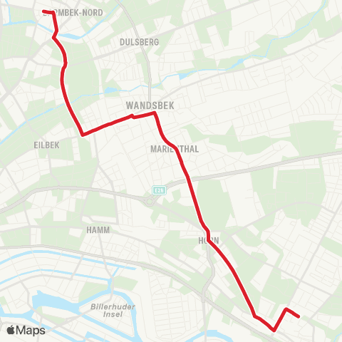 HVV MetroBus Barmbek > Wandsbek Markt > Billstedt map