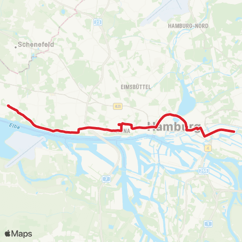 HVV MetroBus Blankenese > Hauptbahnhof > Hamm (Osterbrookplatz) map